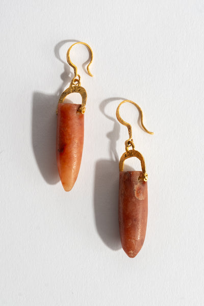 22K Carnelian Barrel Earrings