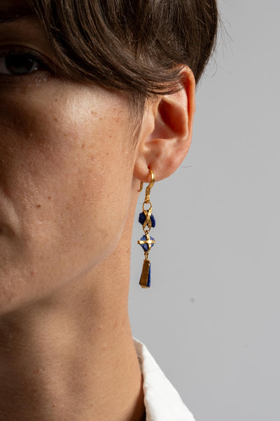 22K Three Drop Lapis Earrings
