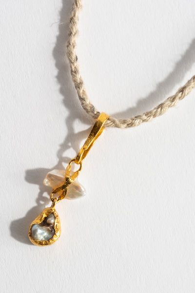 22K Two Drop Freshwater Pearl Pendant
