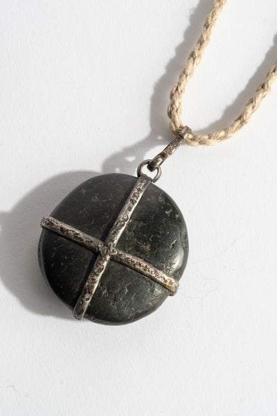 Sterling Black Large Cross Wrap Japanese Pendant