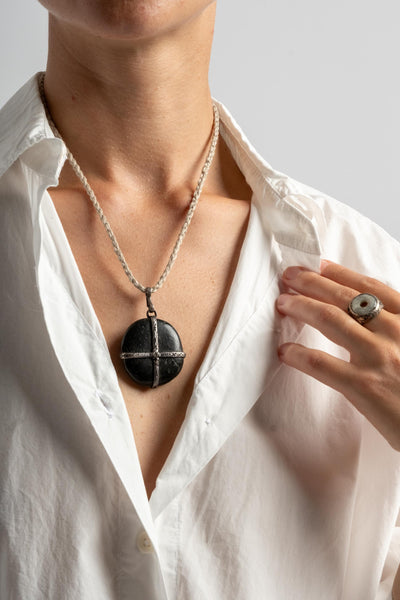Sterling Black Large Cross Wrap Japanese Pendant