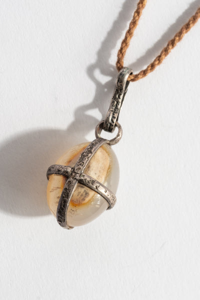 Sterling Cross Wrap Agate Egg Shape Pendant