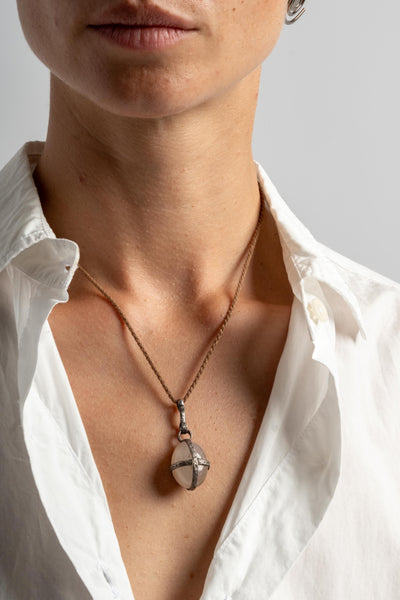 Sterling Cross Wrap Agate Egg Shape Pendant