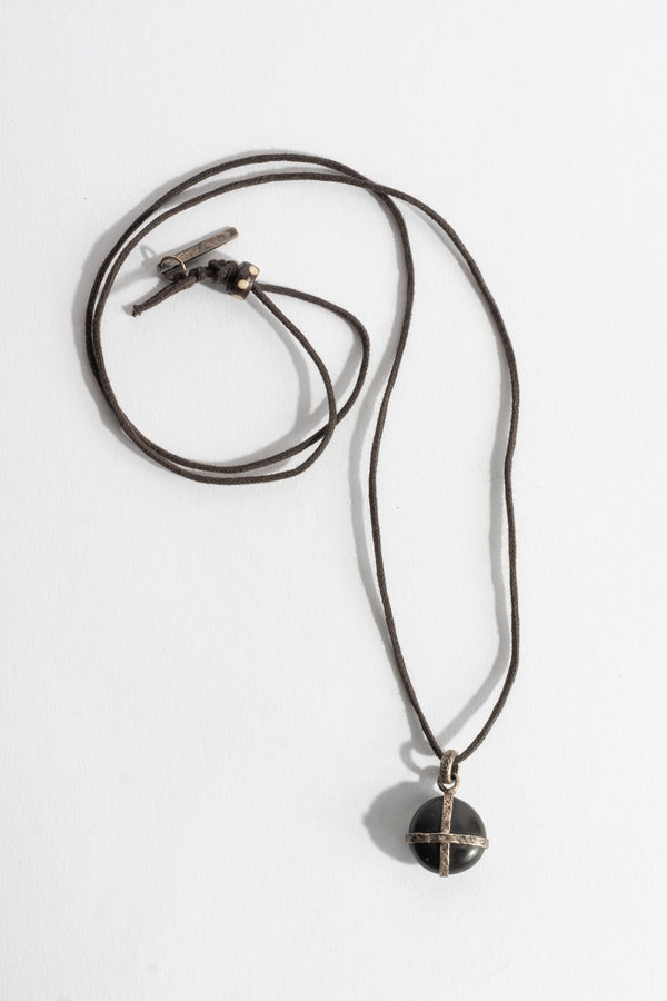 Sterling Cross Wrap Black Japanese Pebble Pendant