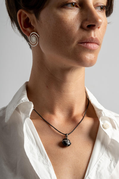 Sterling Cross Wrap Black Japanese Pebble Pendant