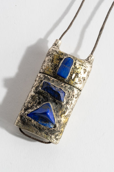 Sterling Lapis Repousse Slider Locket