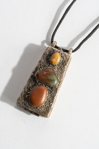 Sterling Repousse Carnelian + Pebble Locket