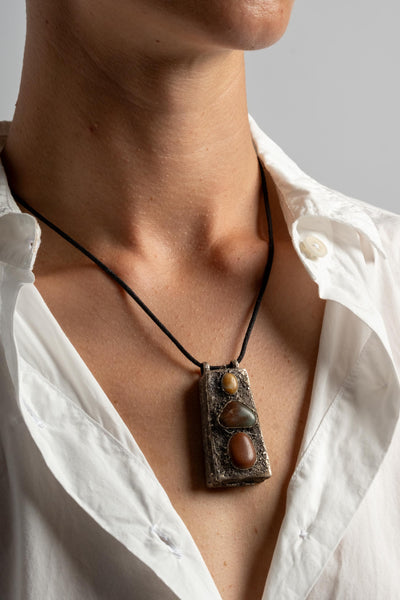Sterling Repousse Carnelian + Pebble Locket
