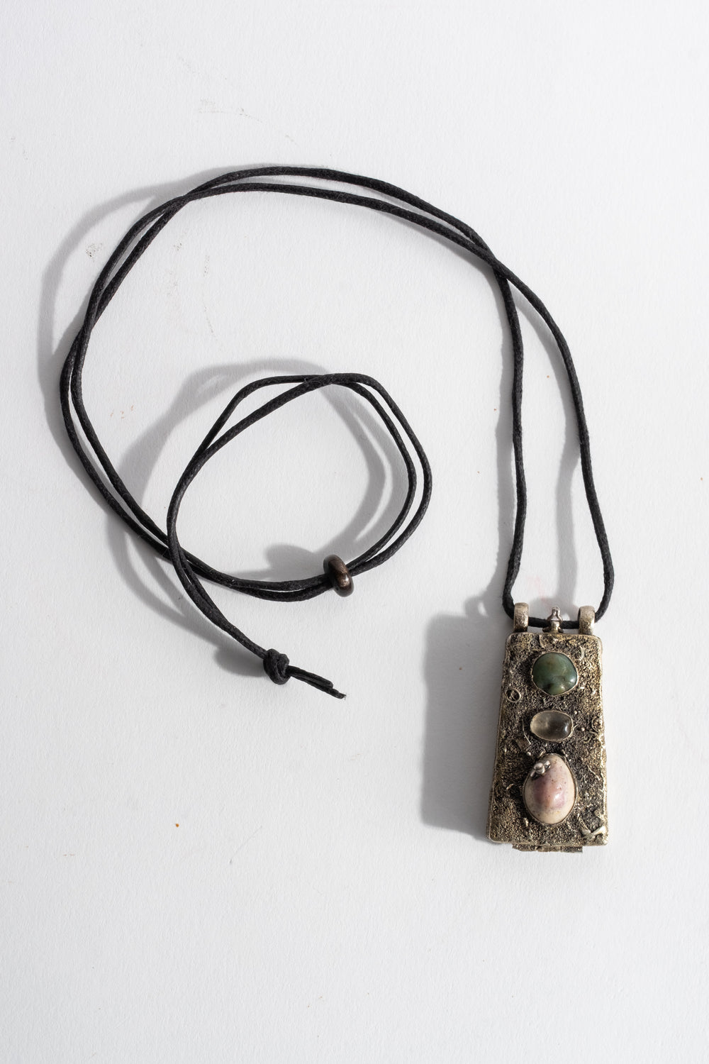 Sterling Repousse Shell, Quartz + Jade Locket