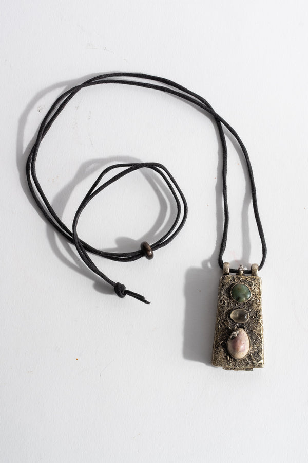 Sterling Repousse Shell, Quartz + Jade Locket