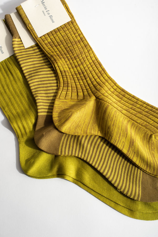Cotton Stripe Sock in Lime