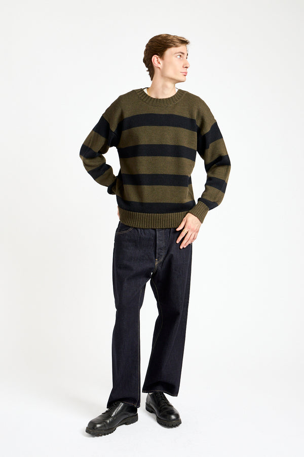 Graphic Striped Crew in Green + Black