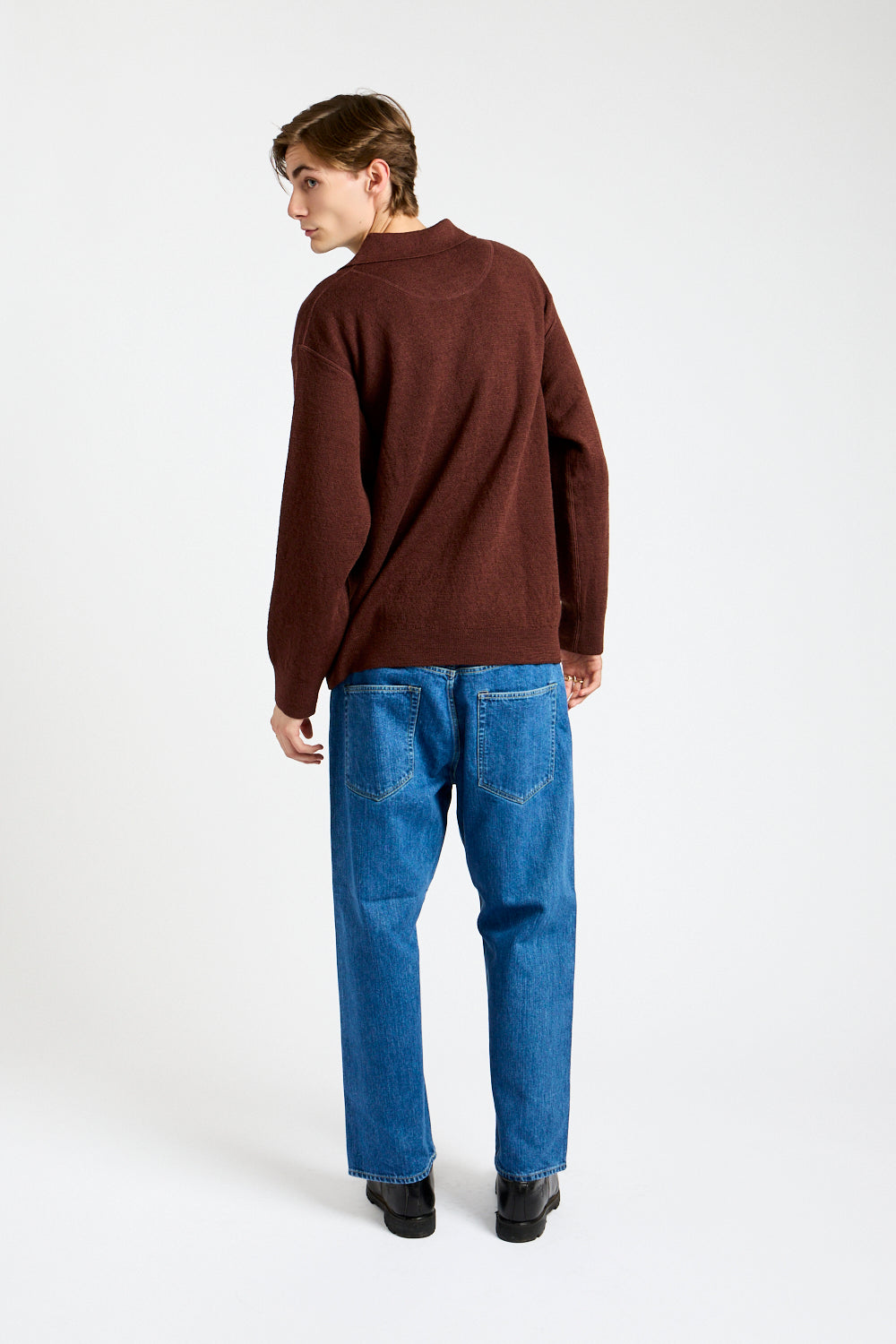 Oversized Knitted Polo in Dark Brown