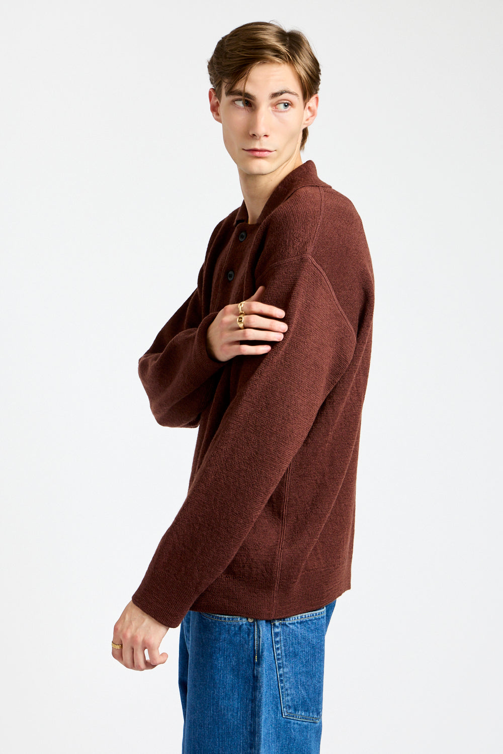 Oversized Knitted Polo in Dark Brown