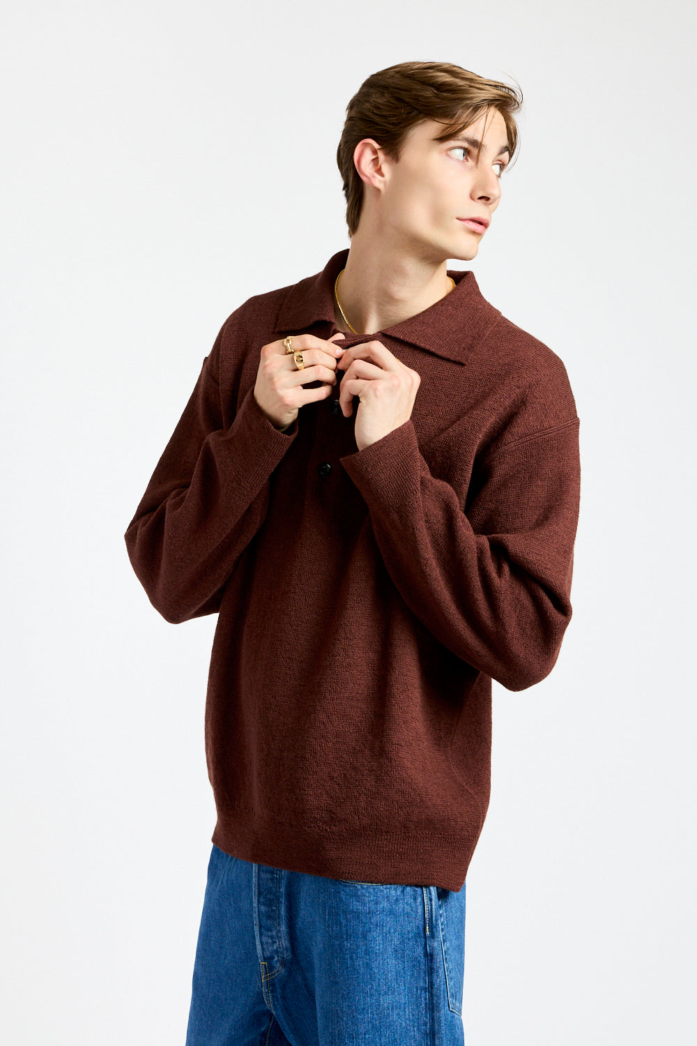Oversized Knitted Polo in Dark Brown