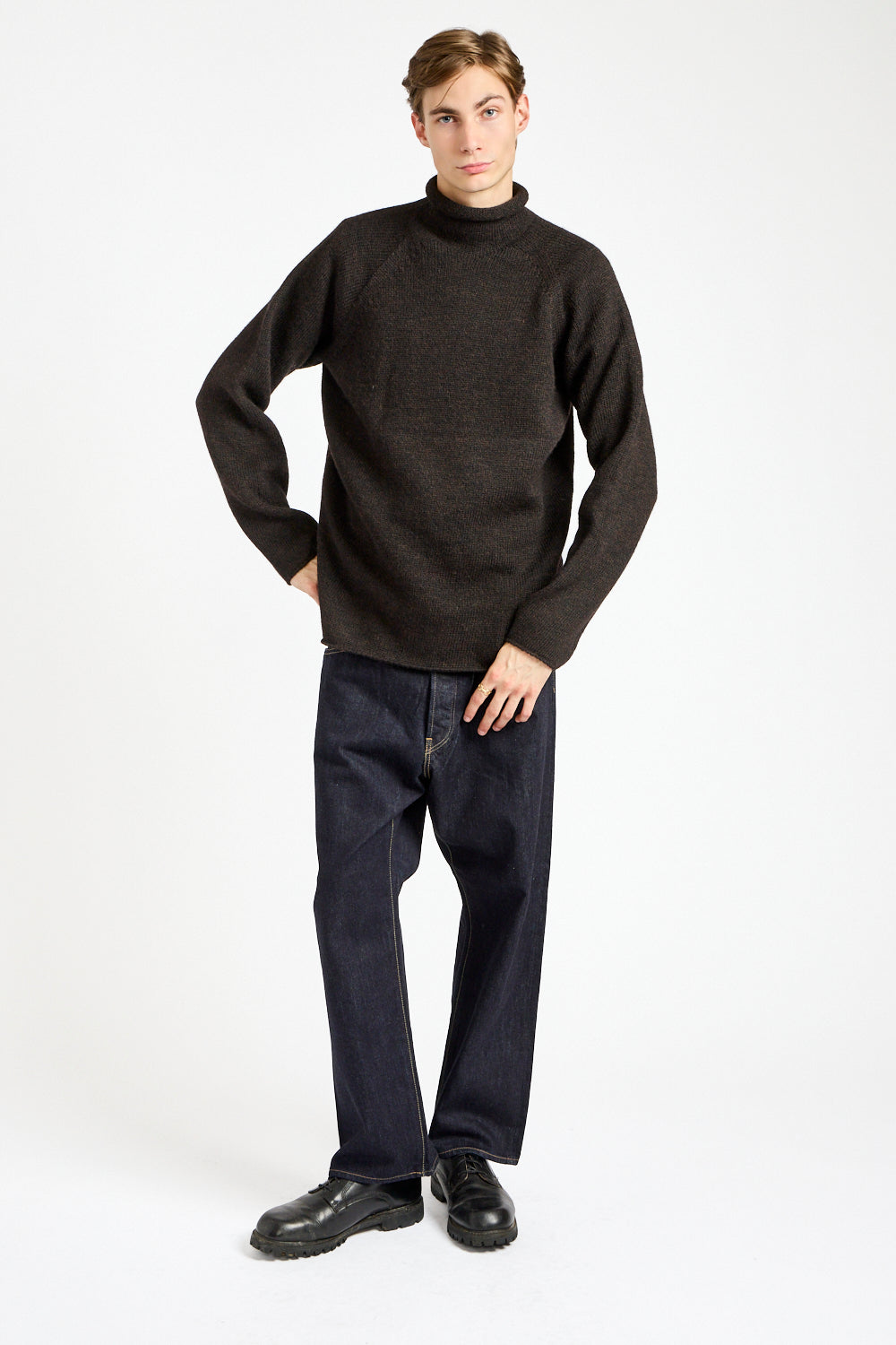 Rolled Edge Roll Neck in Ebony