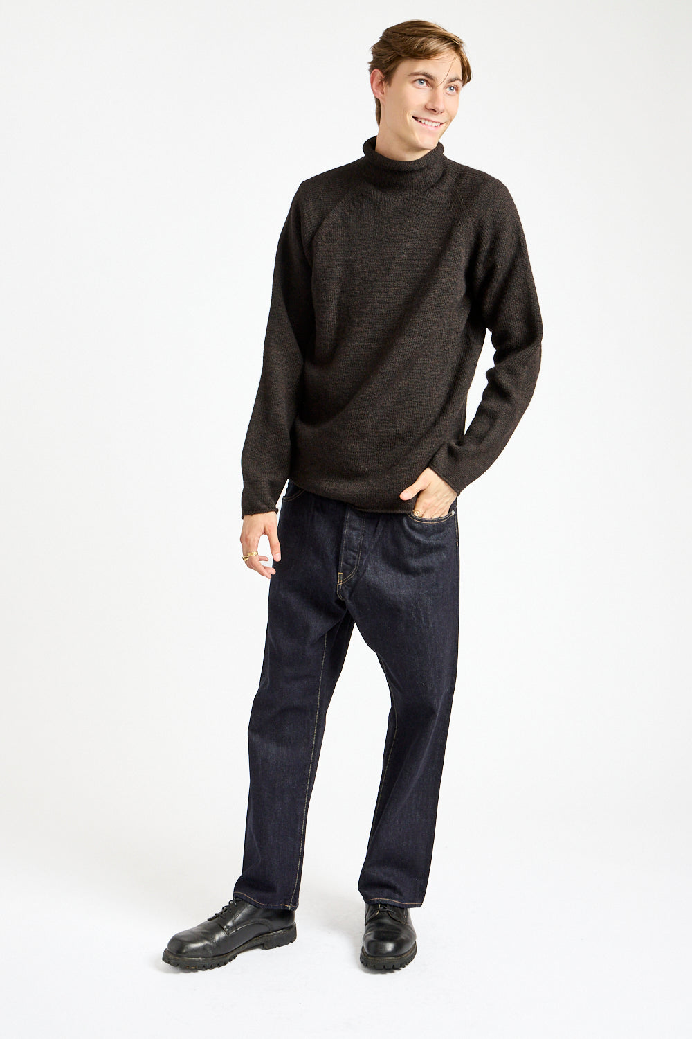 Rolled Edge Roll Neck in Ebony