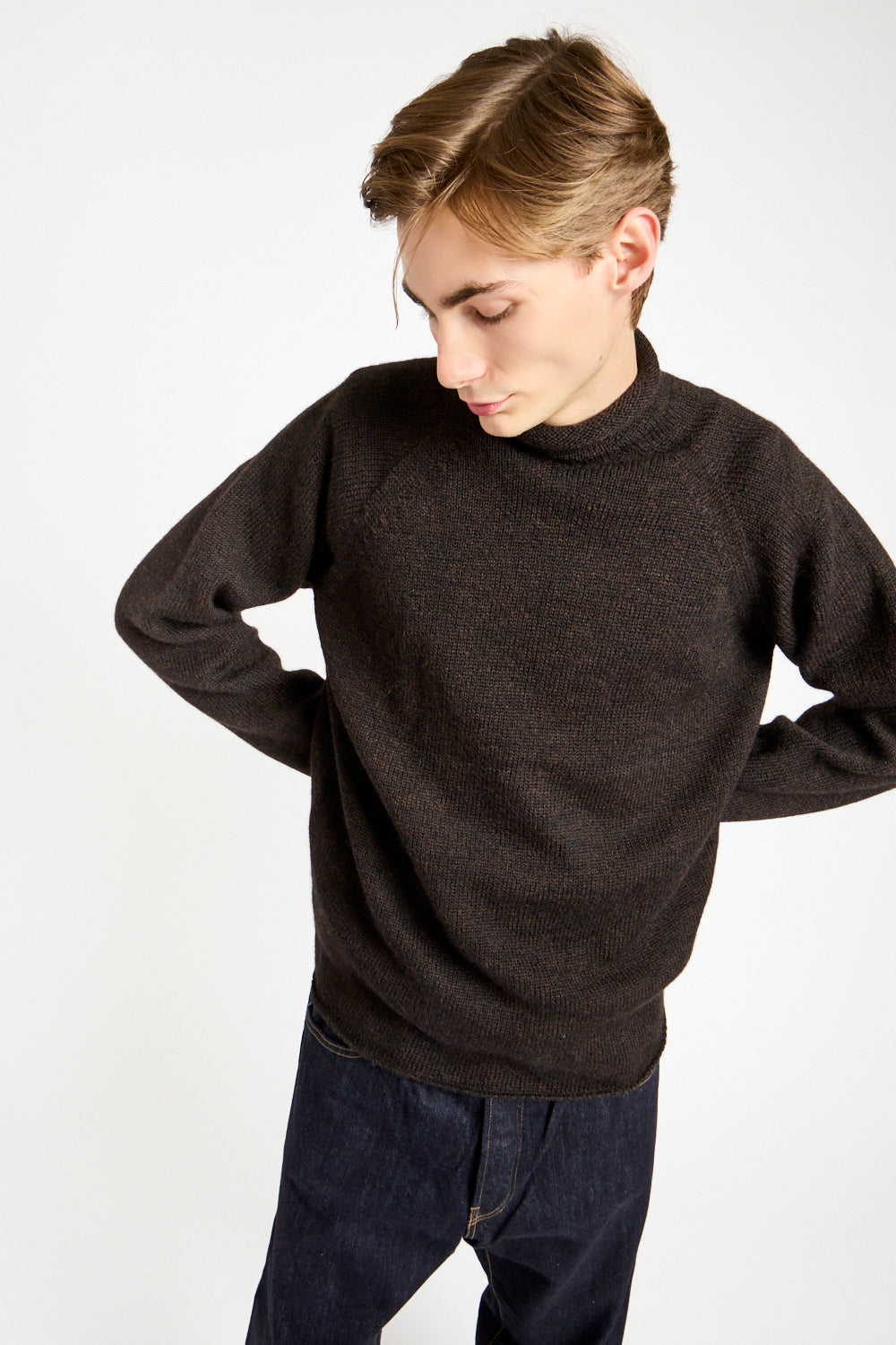 Rolled Edge Roll Neck in Ebony