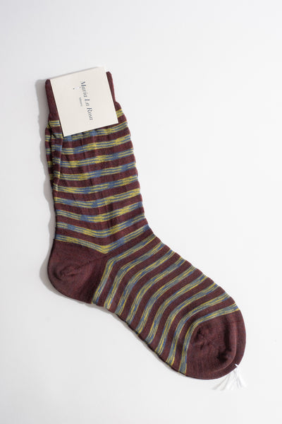 Stripe Wool + Cotton Sock in Brown
