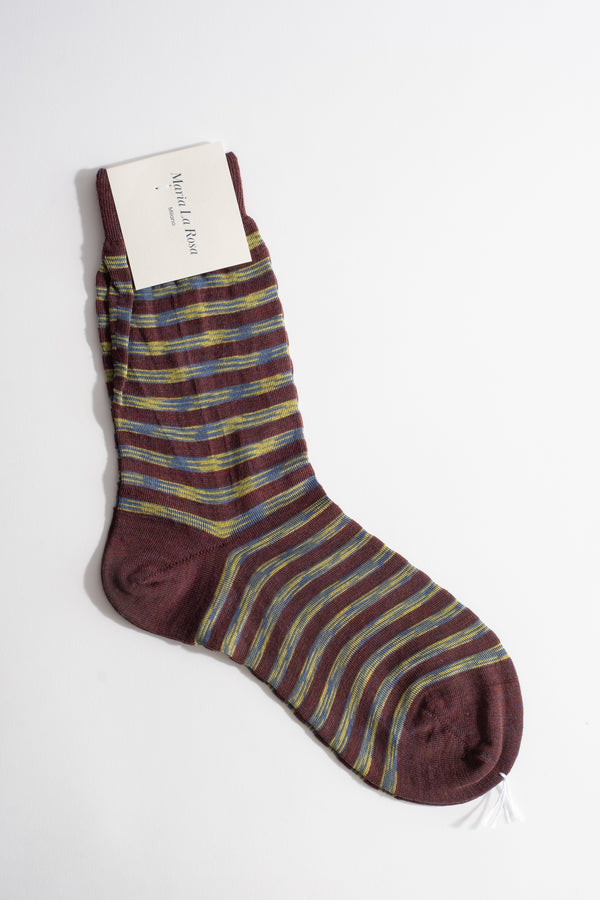 Stripe Wool + Cotton Sock in Brown