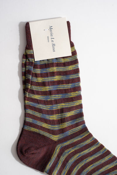 Stripe Wool + Cotton Sock in Brown
