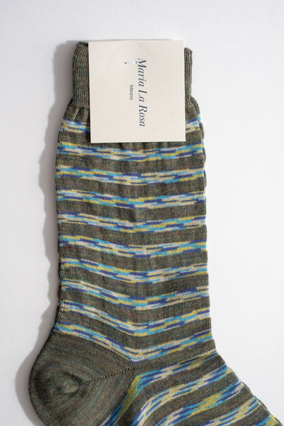 Stripe Wool + Cotton Sock in Khaki