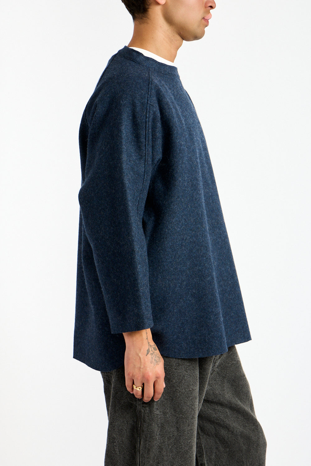 Compressed Wool Knit Pullover in Dark Navy