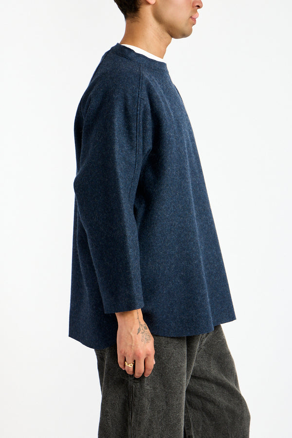 Compressed Wool Knit Pullover in Dark Navy