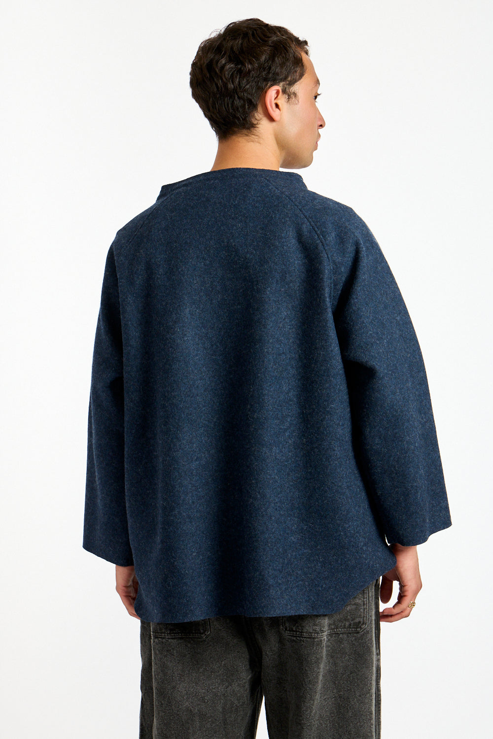 Compressed Wool Knit Pullover in Dark Navy