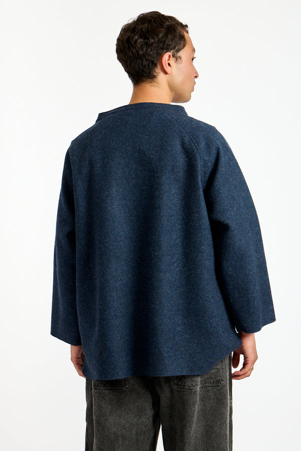 Compressed Wool Knit Pullover in Dark Navy
