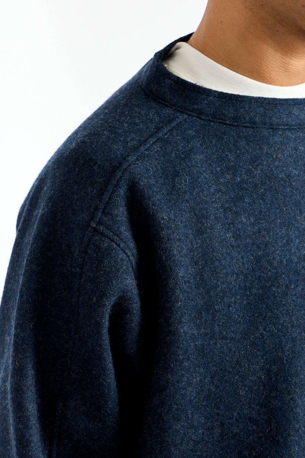 Compressed Wool Knit Pullover in Dark Navy