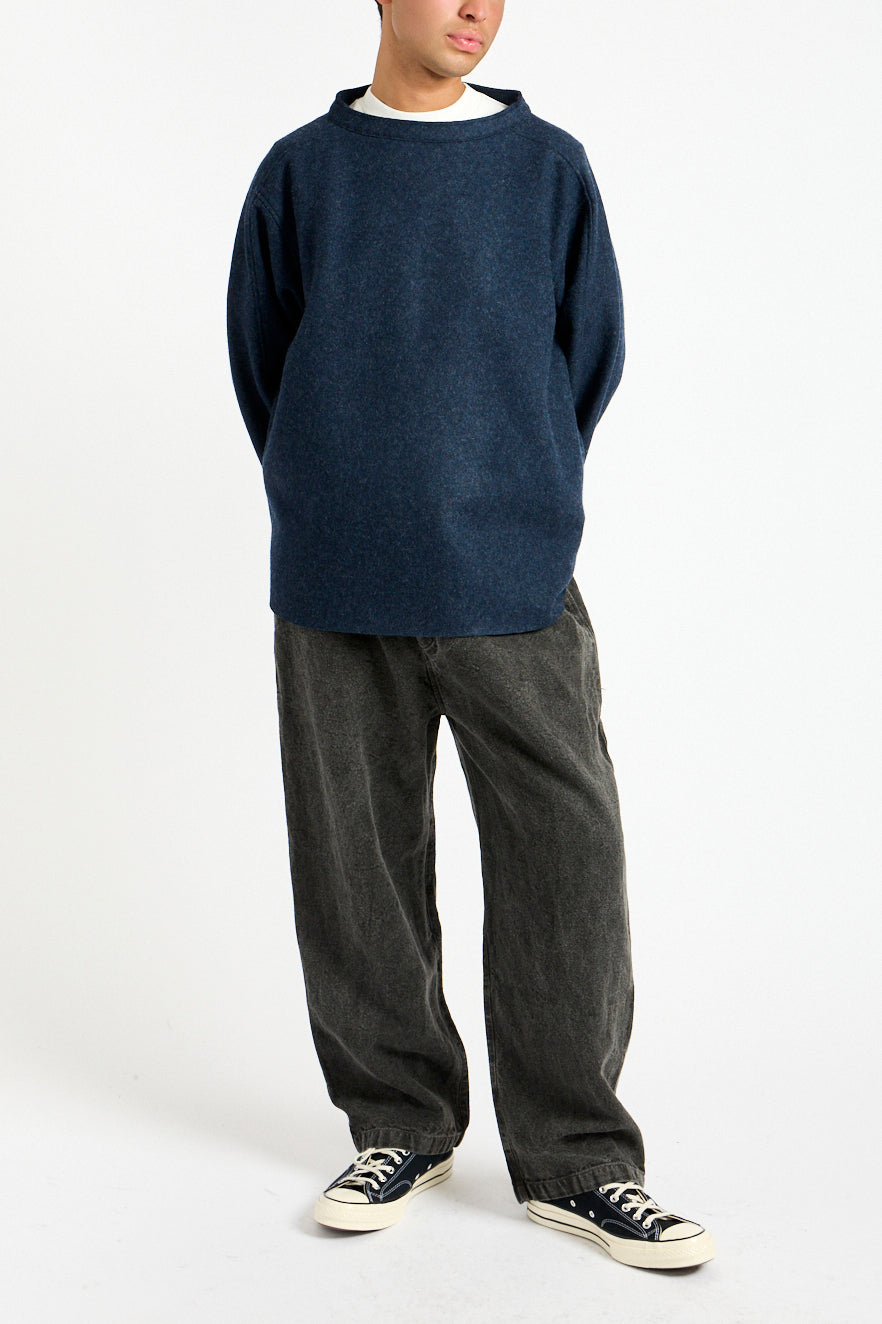 Compressed Wool Knit Pullover in Dark Navy