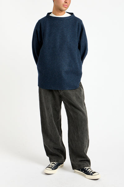 Compressed Wool Knit Pullover in Dark Navy