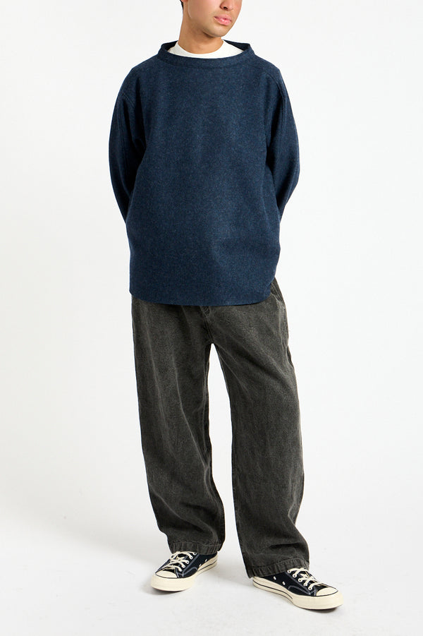Compressed Wool Knit Pullover in Dark Navy