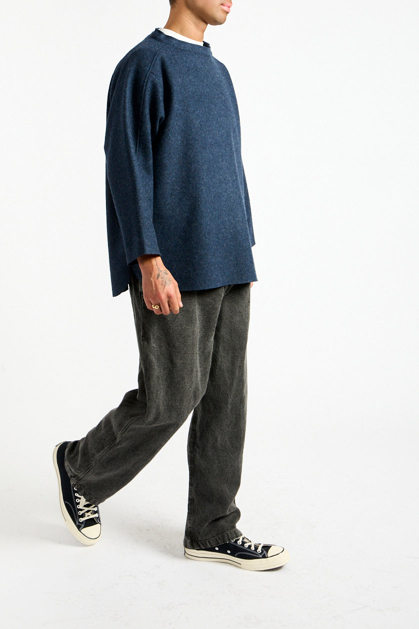 Compressed Wool Knit Pullover in Dark Navy