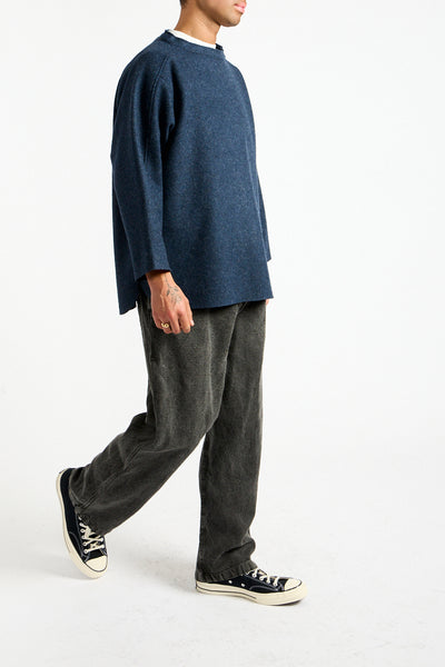 Compressed Wool Knit Pullover in Dark Navy