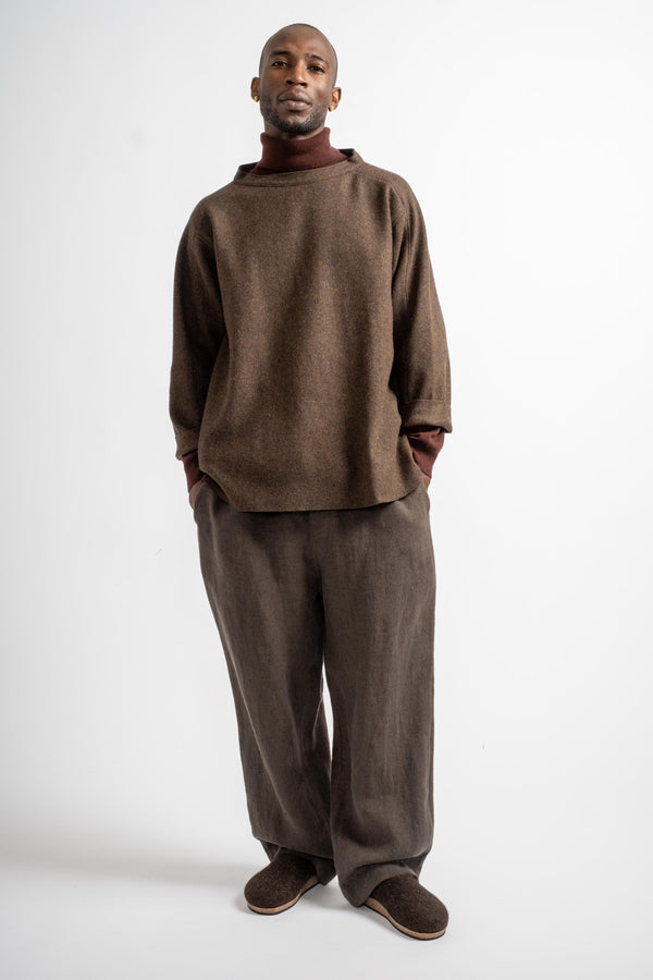 Compressed Wool Knit Pullover in Olive Heather