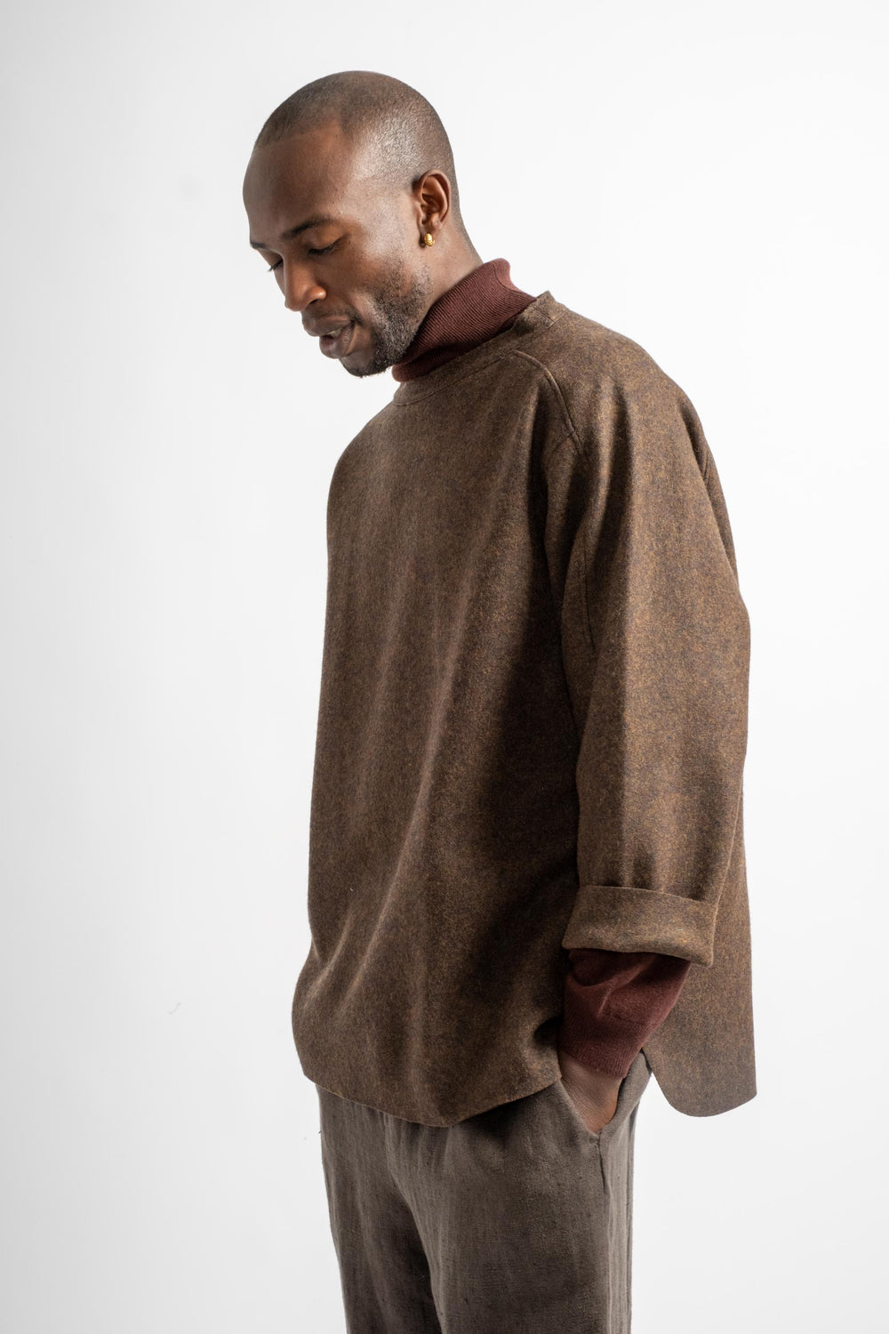 Compressed Wool Knit Pullover in Olive Heather