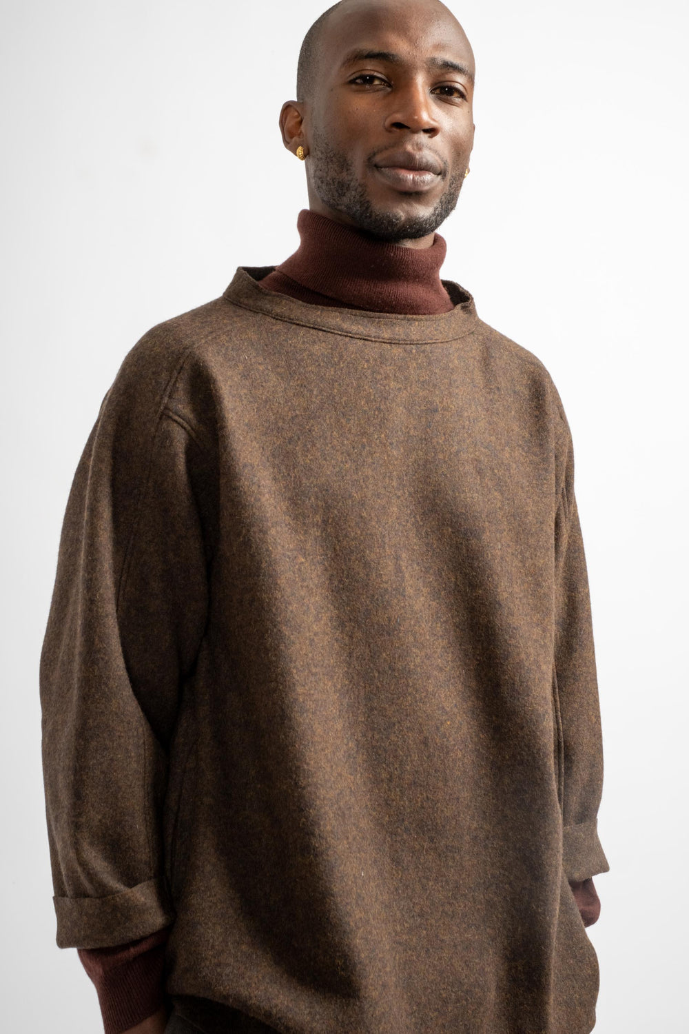 Compressed Wool Knit Pullover in Olive Heather