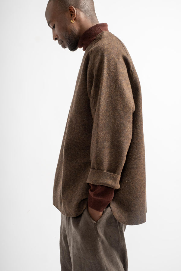 Compressed Wool Knit Pullover in Olive Heather