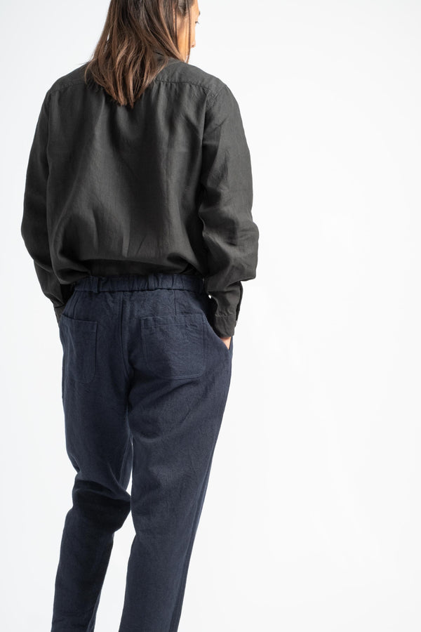 Long Flax Ramie Pant in Dark Navy