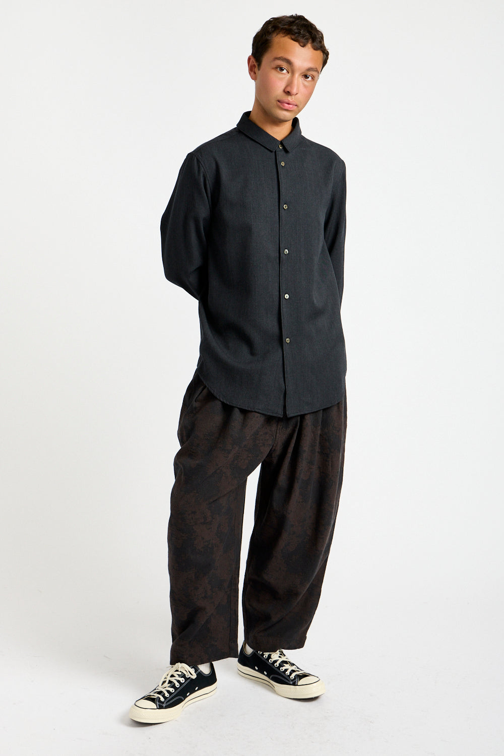 Stretch NM Wool Shirt in Charcoal