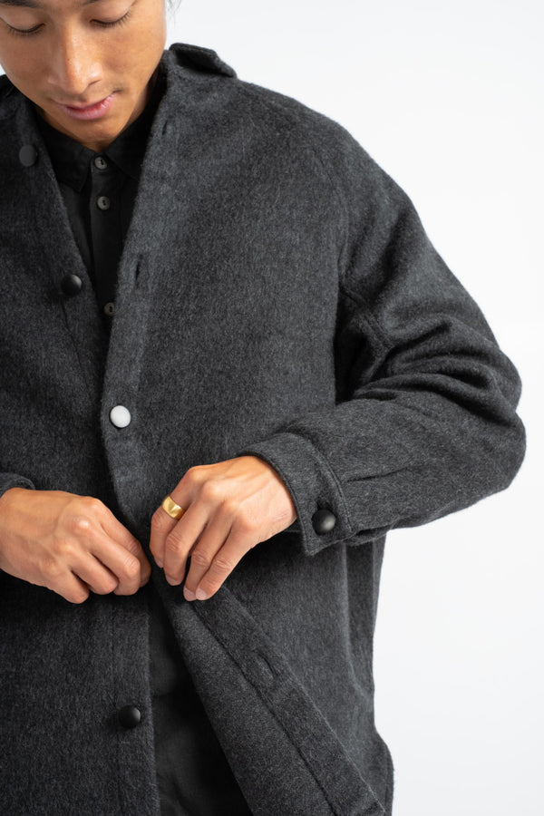 Wool Silk Camel Shirt in Dark Gray