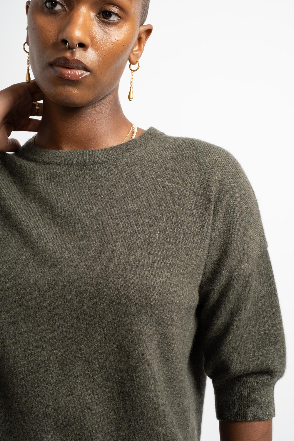 Cashmere Boyfriend Tee in Olive Melange