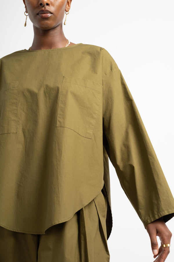 Pocket Popover Top in Army