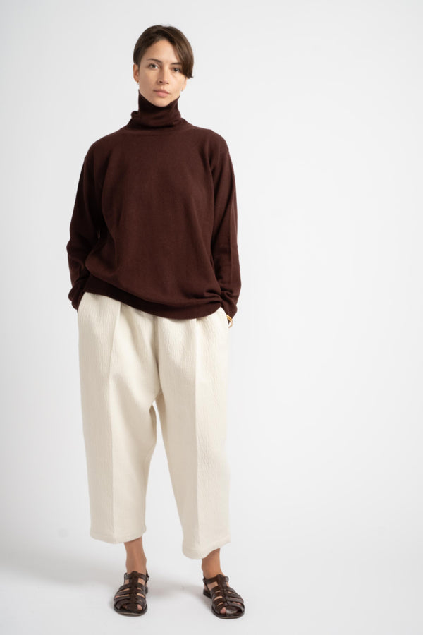 Relaxed Crop Pleat Pant in Italian Textured Wool Boucle