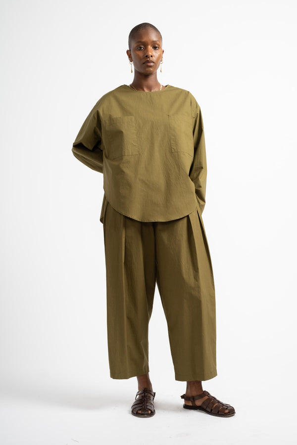 Voluminous Pleat Trouser in Army