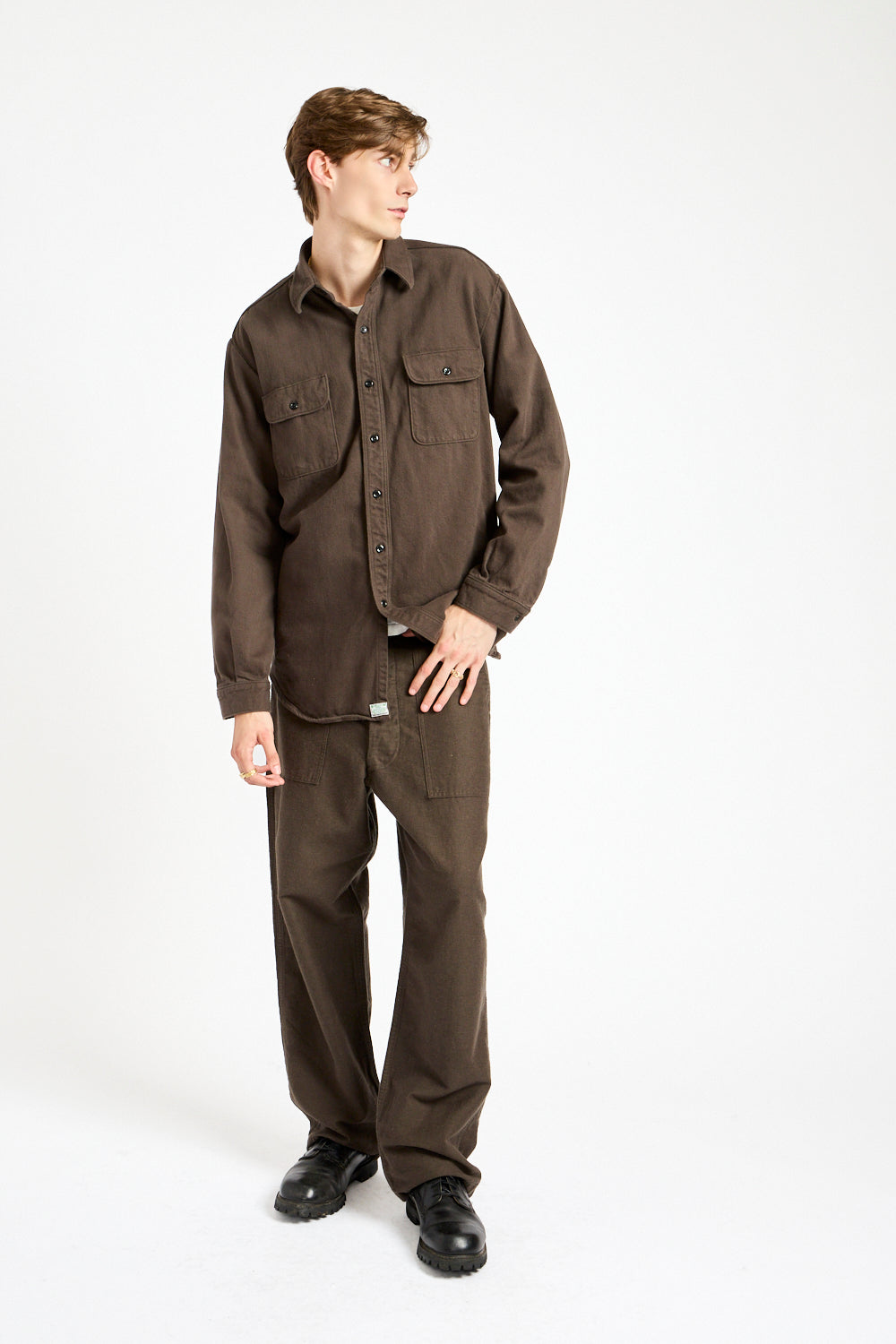 Organic Cotton Relax Fit Flannel Shirt in Coffee Brown