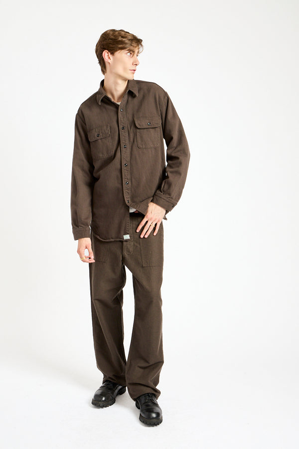 Organic Cotton Relax Fit Flannel Shirt in Coffee Brown