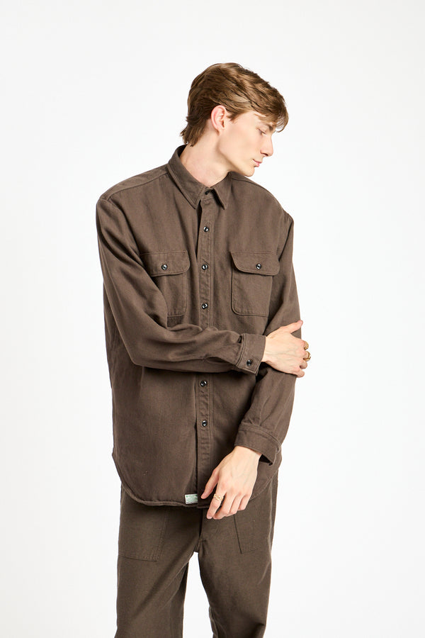 Organic Cotton Relax Fit Flannel Shirt in Coffee Brown